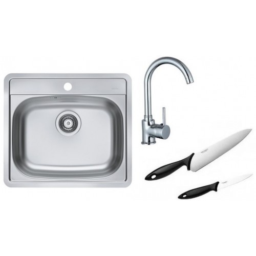 ALVEUS Set dřez More 10 nerez + baterie Tessa chrom + 2 nože Fiskars ZDARMA