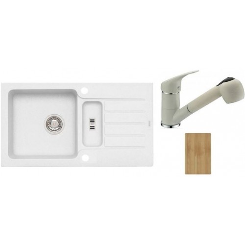ALVEUS set dřez Niagara 70 white + baterie Bora Bora white + krájecí deska Zdarma