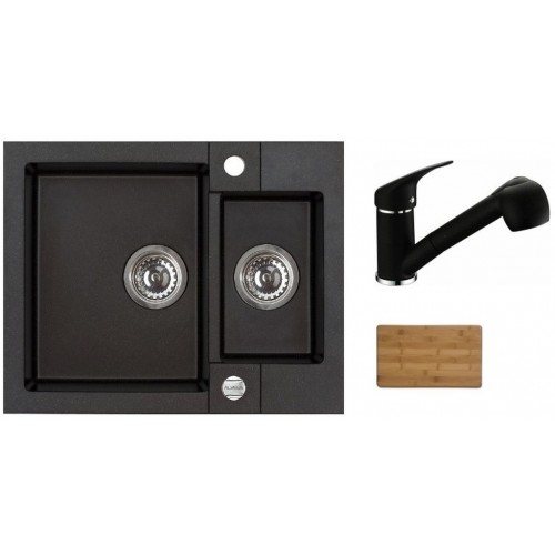 ALVEUS set dřez Rock 80 + baterie Bora Bora v černé + krájecí deska