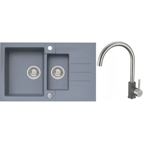 ALVEUS set dřez Rock 70 steel + baterie Elza steel