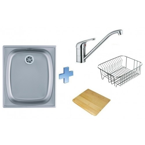 ALVEUS set dřez Basic 10 + baterie Milena II chrom + krájecí deska + košík nerez