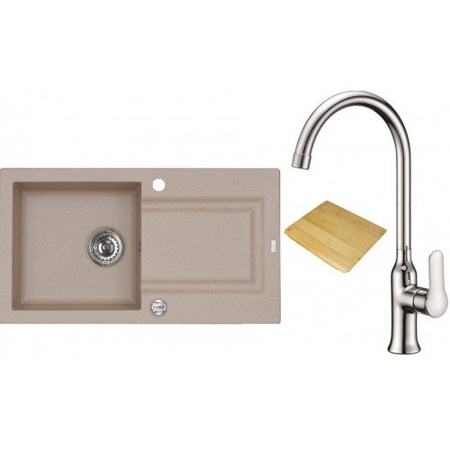 ALVEUS set dřez Falcon 30 granitový beige + krájecí deska + baterie Slim chrom