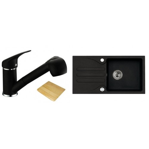 ALVEUS set dřez Galapagos granitový + krájecí deska + baterie Bora Bora black ALVEUS set dřez Galapagos granitový + krájecí deska + baterie Bora Bora black