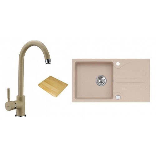 ALVEUS set dřez Galapagos granitový + krájecí deska + baterie Layla beige