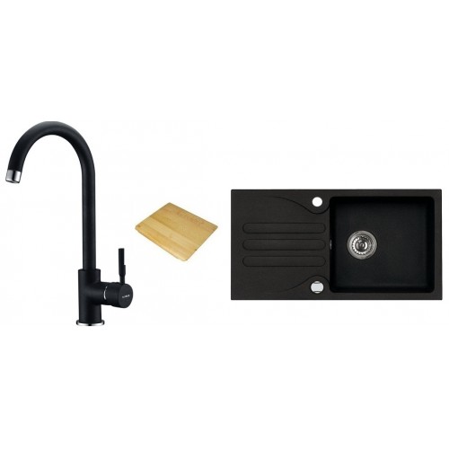 ALVEUS set dřez Galapagos granitový + krájecí deska + baterie Layla black