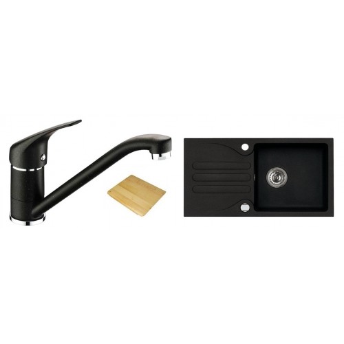 ALVEUS set dřez Galapagos granitový + krájecí deska + baterie Rapa Nui black