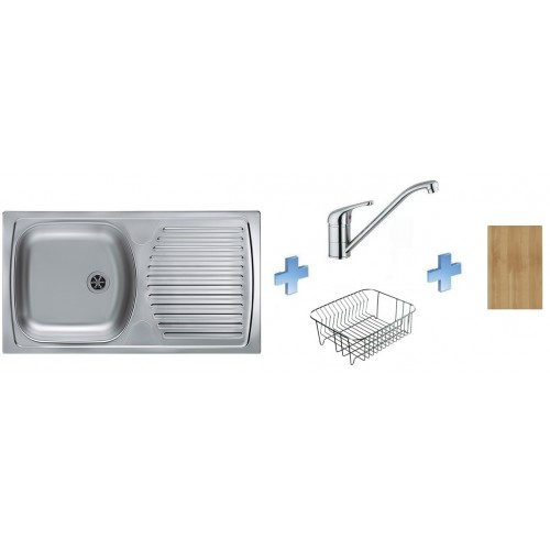 ALVEUS set dřez Basic 170 satin + baterie Milena II + krájecí deska + nerezový košík ALVEUS set dřez Basic 170 satin + baterie Milena II + krájecí deska + nerezový košík