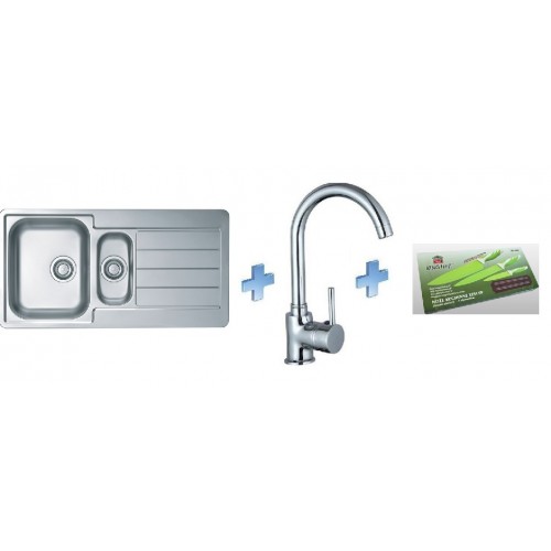 ALVEUS set dřez Line 10 satin + baterie Tessa chrom + sada nožů