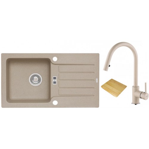 ALVEUS set dřez Niagara 30 granitový + krájecí deska + baterie Junan beige ALVEUS set dřez Niagara 30 granitový + krájecí deska + baterie Junan beige