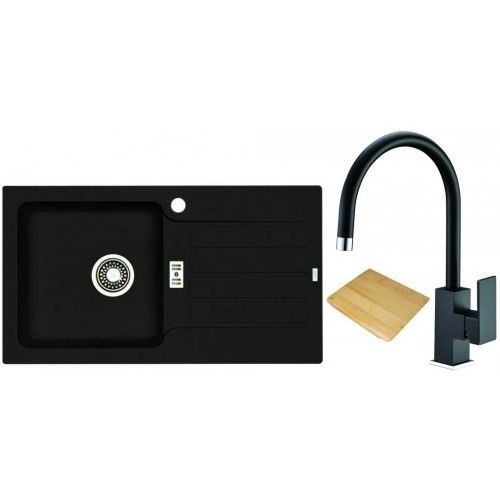 ALVEUS set dřez NIAGARA 30 + baterie SANTO v černé + krájecí deska