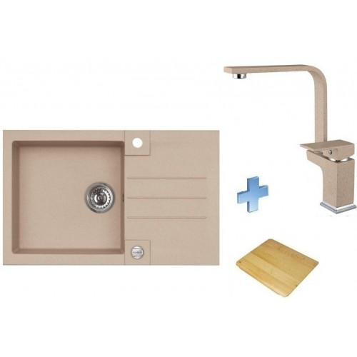 ALVEUS set dřez Rock 130 beige + krájecí deska + baterie Eureka (Janet) beige