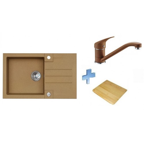 ALVEUS set dřez Rock 130 brown + krájecí deska + baterie Rapa Nui brown