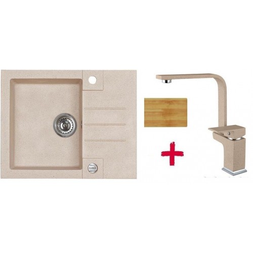 ALVEUS set dřez Rock 30 beige + krájecí deska + baterie Eureka (Janet) beige