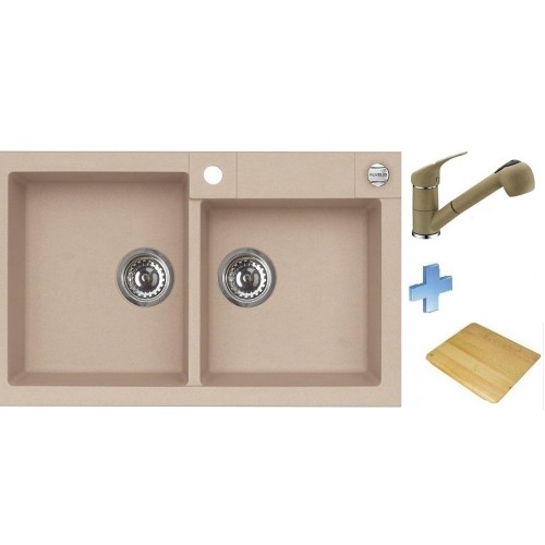 ALVEUS set dřez Rock 90 beige + baterie Bora Bora beige + krájecí deska