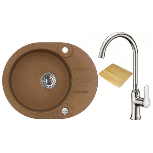 ALVEUS set dřez Roll 40 granitový brown + krájecí deska + baterie Slim chrom ALVEUS set dřez Roll 40 granitový brown + krájecí deska + baterie Slim chrom