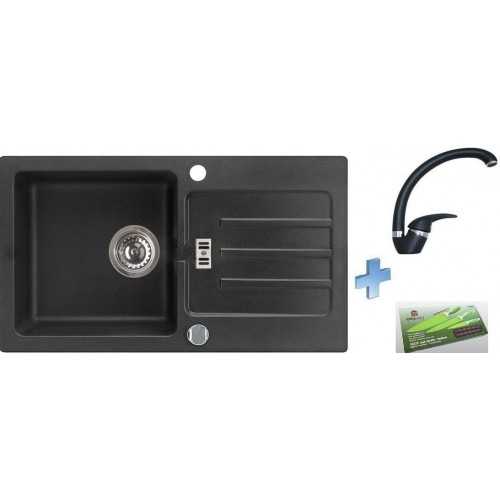 ALVEUS set dřez Victoria 30 black + baterie Diana II black + sada nožů