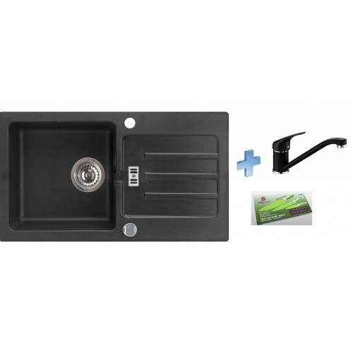 ALVEUS set dřez Victoria 30 black + baterie Rapa Nui black + sada nožů