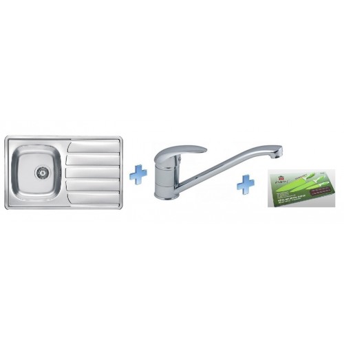 ALVEUS set dřez Zoom 20 satin + baterie Milena + sada nožů