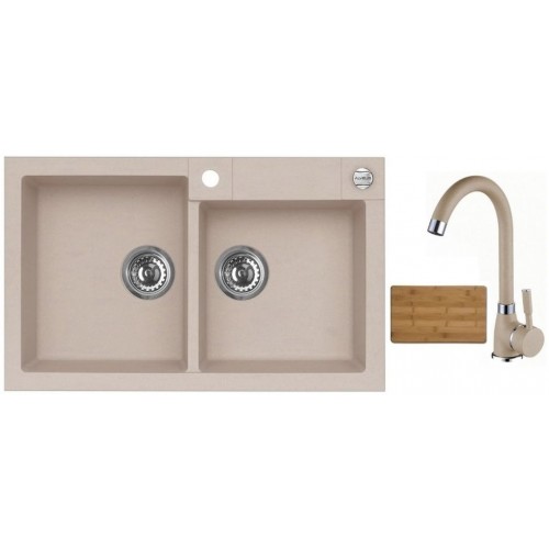 ALVEUS set dřez Rock 90 beige + baterie Betty beige + krájecí deska Zdarma ALVEUS set dřez Rock 90 beige + baterie Betty beige + krájecí deska Zdarma