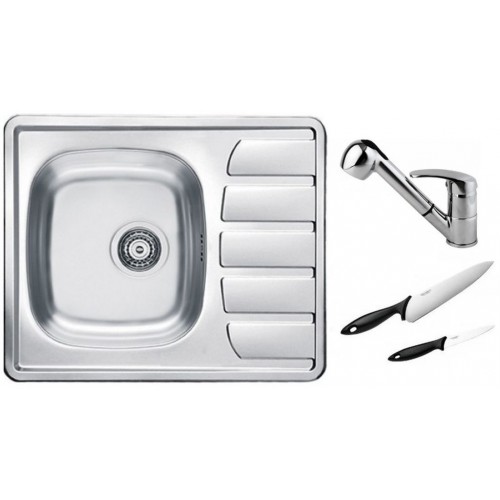 ALVEUS Set dřez ZOOM 10 nerez + baterie Oaza II chrom + 2 nože zdarma