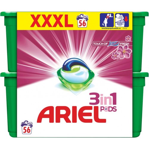 Ariel Touch of Lenor 3v1 gelové kapsle 56 ks