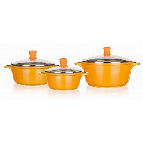 BANQUET Sada hrnců s poklicí 3KS 16+20+24 cm Gourmet Ceramia ORANGE