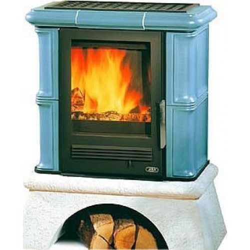 ABX Bavaria K TV výměník 4,2 kW, kachlová kamna na dřevo, selský sokl, modrá