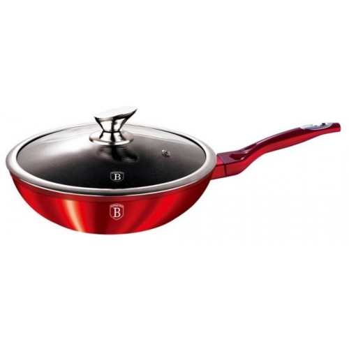 BERLINGERHAUS Burgundy Metallic Line pánev Wok s poklicí 28 cm, červená BH-1265