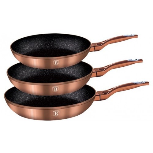 BERLINGERHAUS Copper Metallic Line Pánev s mramorovým povrchem sada 3 ks BH-1278