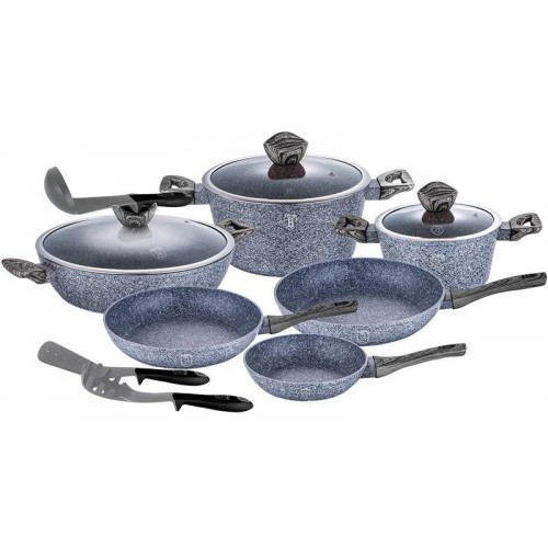 BERLINGERHAUS Forest Dark Gray Sada nádobí s mramorovým povrchem 12 ks BH-1584