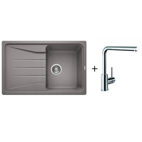 BLANCO Set dřez SONA 45 S Silgranit aluminium + baterie MILA chrom BLANCO Set dřez SONA 45 S Silgranit aluminium + baterie MILA chrom