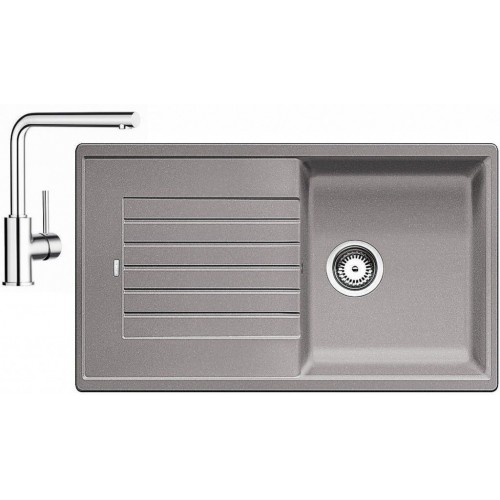 BLANCO Set dřez ZIA 5 S dřez Silgranit aluminium + baterie Mila chrom BLANCO Set dřez ZIA 5 S dřez Silgranit aluminium + baterie Mila chrom