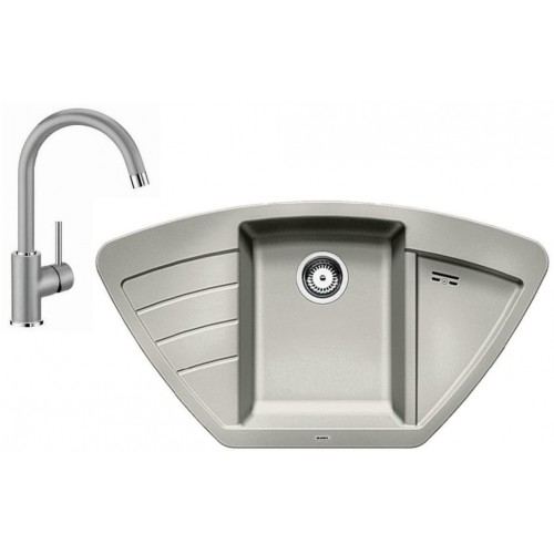 BLANCO SET 12 dřez ZIA 9 E + dřezová baterie MIDA perlově šedá BLANCO SET 12 dřez ZIA 9 E + dřezová baterie MIDA perlově šedá
