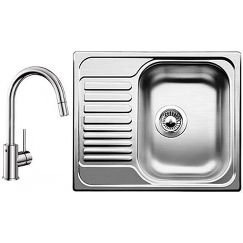 BLANCO set Tipo 45 S mini 3 1/2 nerez kartáčovaný 605 x 500 mm 516053 + MIDA-S baterie chrom 521454