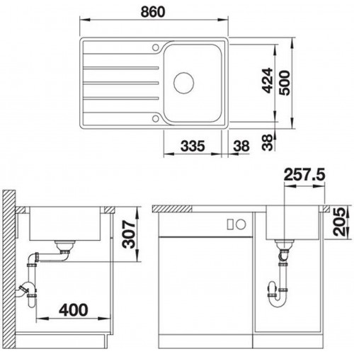 BLANCO set LEMIS 45 S-IF nerez kartáčovaný 860 x 500 mm 523030 + KANO-S baterie chrom 521503