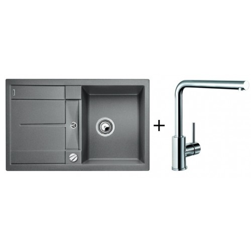 BLANCO Set dřez METRA 45 S Silgranit aluminium + baterie MILA chrom BLANCO Set dřez METRA 45 S Silgranit aluminium + baterie MILA chrom