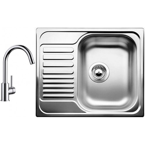 BLANCO set TIPO 45 S Mini nerez profilovaný 605 x 500 mm 516525 + MIDA baterie chrom 517742