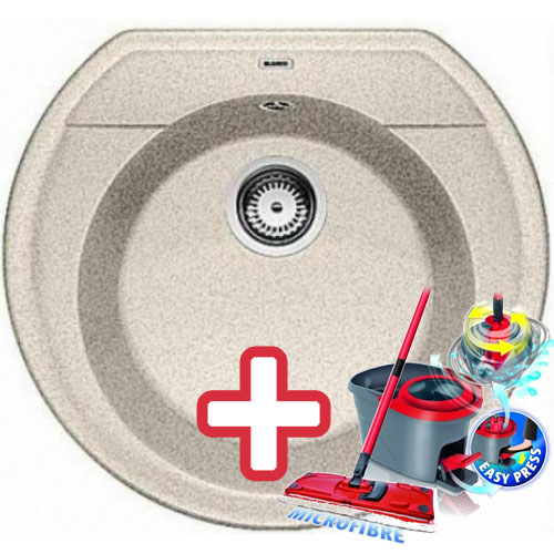 BLANCO Rondoval dřez včetně sifonu, písek 515674 + ZDARMA VILEDA MOP Easy Wring BLANCO Rondoval dřez včetně sifonu, písek 515674 + ZDARMA VILEDA MOP Easy Wring