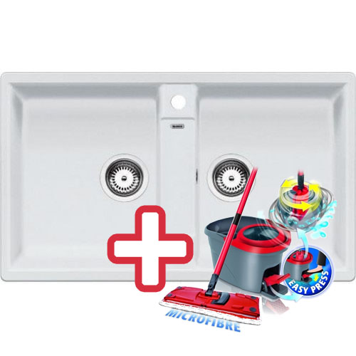 BLANCO Zia 9 dřez bez excentru, včetně sifonu, bílá 516678 + ZDARMA VILEDA MOP Easy Wring