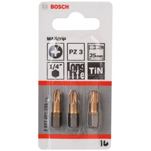 BOSCH Max Grip Šroubovací bit, PZ 3, 25 mm, 3 ks 2607001595 BOSCH Max Grip Šroubovací bit, PZ 3, 25 mm, 3 ks 2607001595