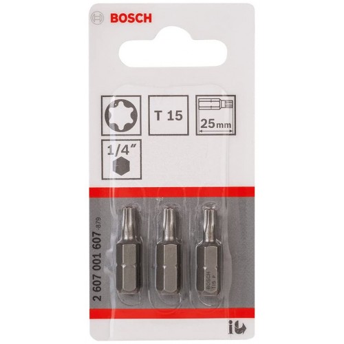 BOSCH Extra-Hart Šroubovací bit zvlášť tvrdý, T15, 25 mm, 3ks 2607001607