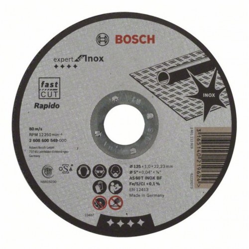 BOSCH Expert for Inox Rapido Dělicí kotouč rovný, 125x22,23x1mm 2608600549