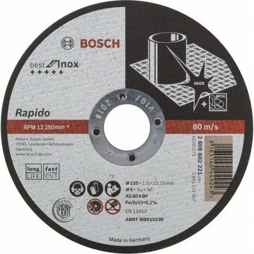 BOSCH Best for Inox Rapido Long Life Dělicí kotouč rovný, 125 mm, 1,0 mm 2608602221