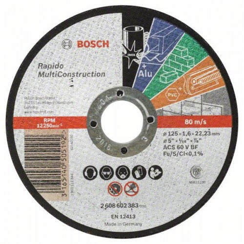 BOSCH Dělicí kotouč rovný Rapido Multi Construction 125x1,6mm 2608602383