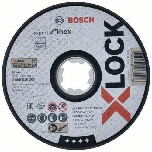BOSCH X-LOCK Expert for Inox Plochý řezný kotouč, 125×1,6×22,23 mm 2608619265