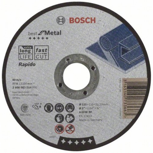 BOSCH Dělicí kotouč rovný Best for Metal – Rapido - A 60 W BF, 125 mm, 1,0 mm 2608603514