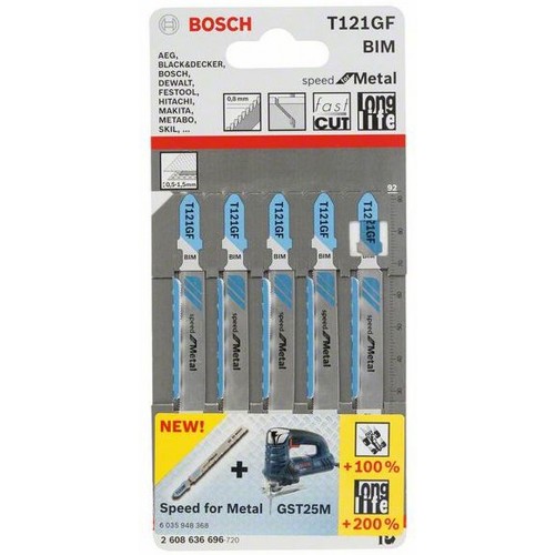 BOSCH Pilový plátek do kmitací pily T 121 GF, 5 ks 2608636696