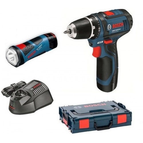 BOSCH GSR 12V-15 Vrtací šroubovák + Svítilna GLI 12V-80, 0.615.990.FZ9