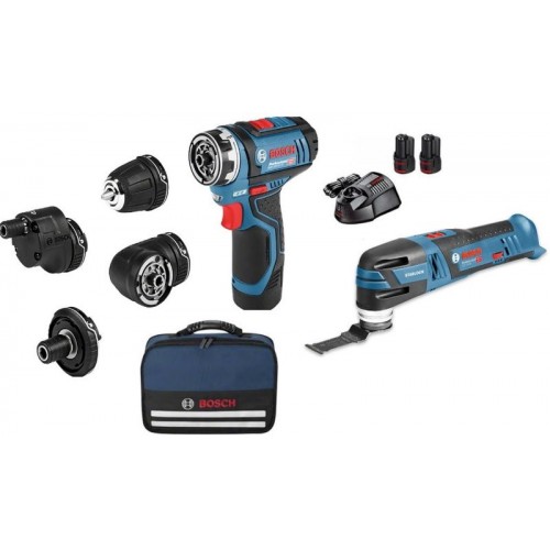 BOSCH GSR 12V-15 FC Akumulátorový vrtací šroubovák + GOP 12V-28 Akumulátorová multifunkční pila 0615990K12