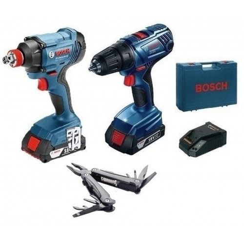 BOSCH GDX 180-Li Aku rázový utahovák + GSR 180-Li Aku vrtací šroubovák + Multifunkční nářadí Swiss Peak 06019G5222